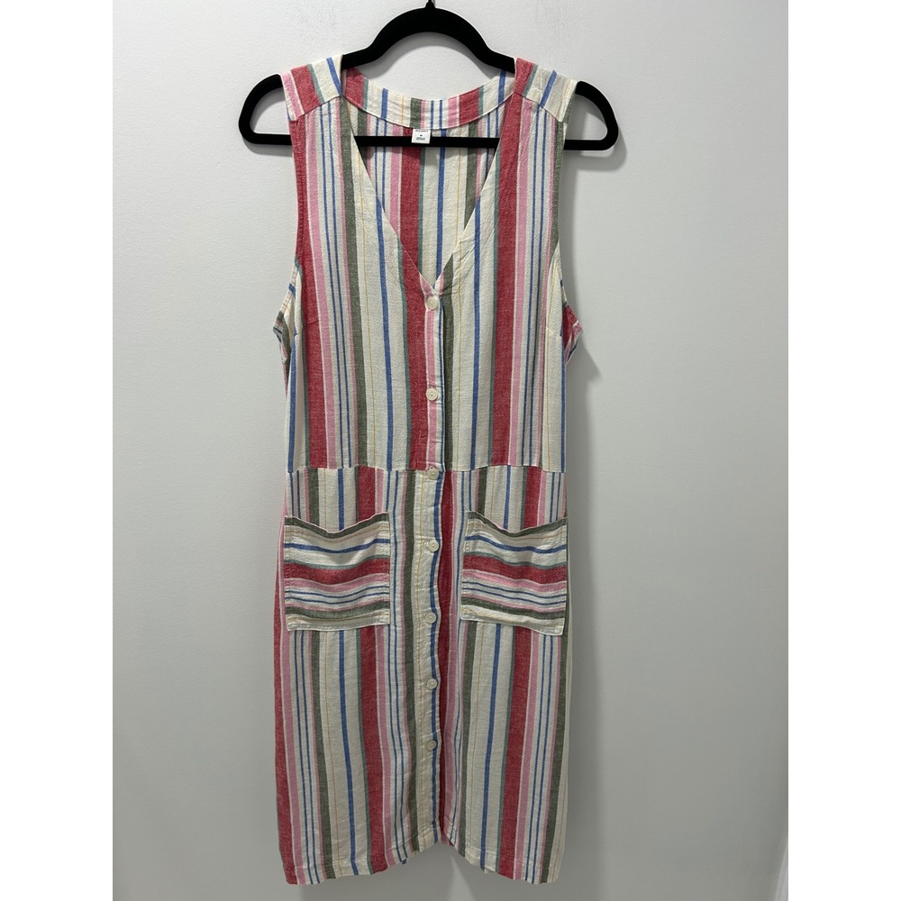 Old Navy Womens Multi Color Striped Linen Blend Button Front Midi Dress Medium